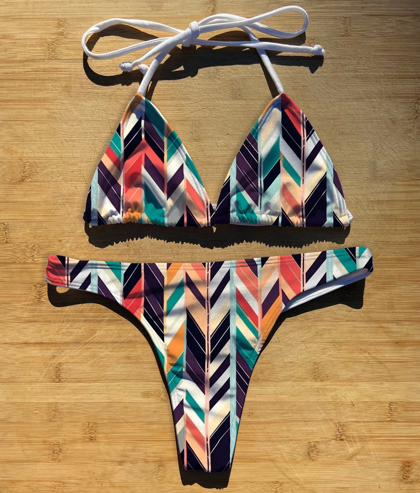 Bohemian Chevron - Swimwear Bikini 2 Piece Set | Thong, Brazilian or Full Coverage | Triangle String Tie Top | Beach Pool Colorful