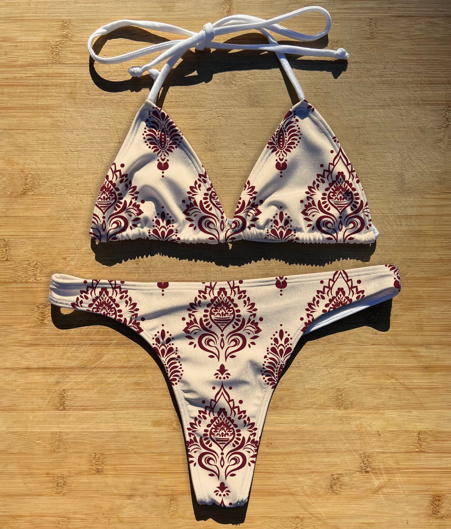 Henna Belen - Swimwear Bikini 2 Piece Set | Thong, Brazilian or Full Coverage | Triangle String Tie Top | Nude Wine Burgundy Indian