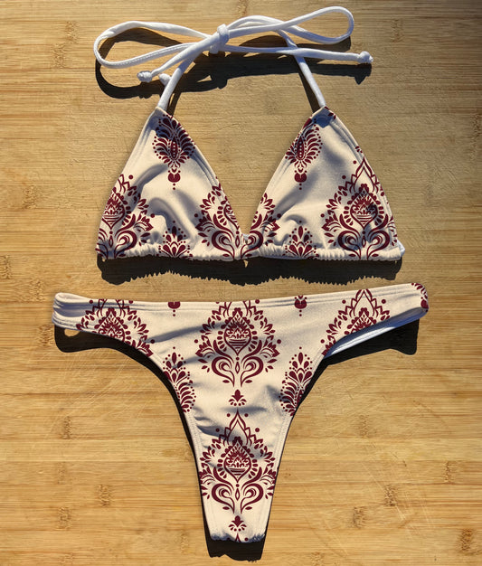 Henna Belen - Swimwear Bikini 2 Piece Set | Thong, Brazilian or Full Coverage | Triangle String Tie Top | Nude Wine Burgundy Indian