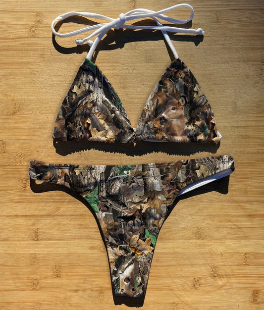 Hunting Camo - Swimwear Bikini 2 Piece Set | Thong, Brazilian or Full Coverage | Triangle String Tie Top | Camouflage Deer Gear