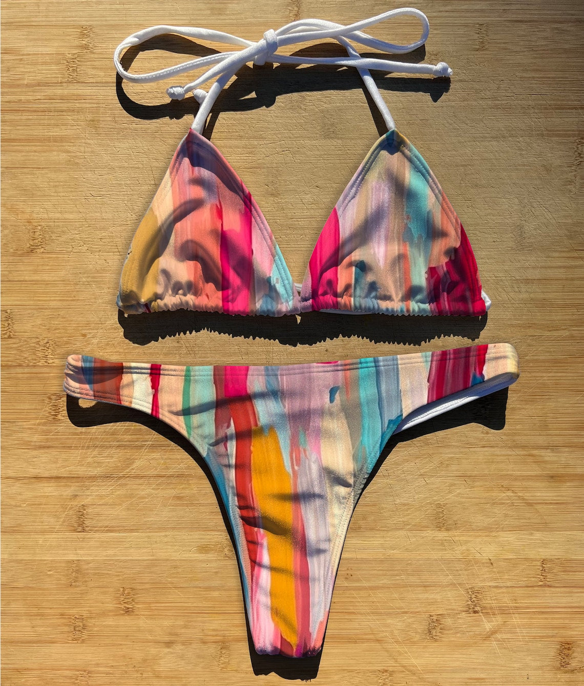 Elegant Brush Strokes - Swimwear Bikini 2 Piece Set | Thong, Brazilian or Full Coverage | Triangle String Tie Top | Classy Painting Oil Brush